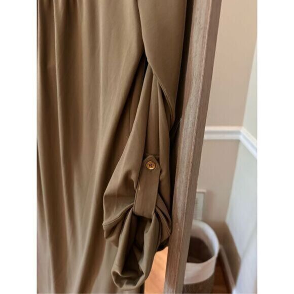 Michael Michael Kors Olive Green Shift Dress Lace Up V-Neck Bell Sleeve Size S - Picture 6 of 6